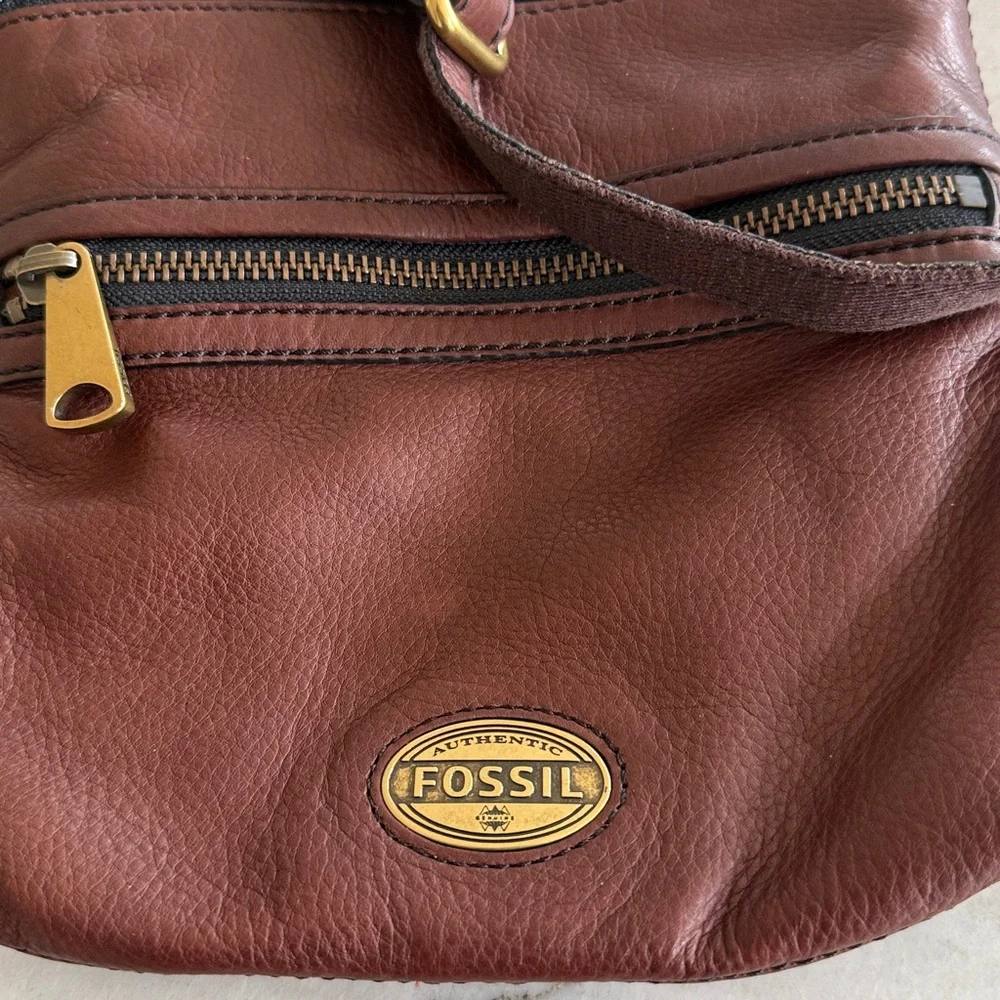 Fossil Dark Brown Leather Crossbody with Gold Hardware